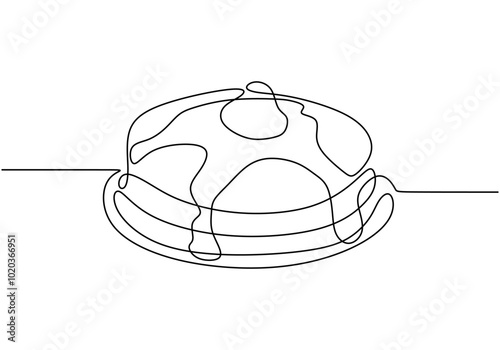 Pancake stack continuous line drawing. Minimalist food concept isolated on white background.
