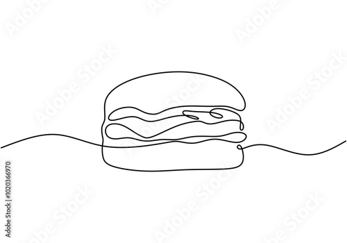 Burger continuous line drawing. Minimalist food concept isolated on white background.