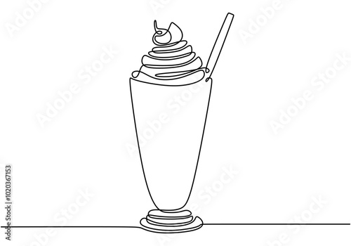 Smoothie in a glass continuous line drawing. Minimalist drink concept isolated on white background.