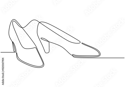Continuous line drawing of high heel shoes. Minimalist illustration for beauty and fashion.