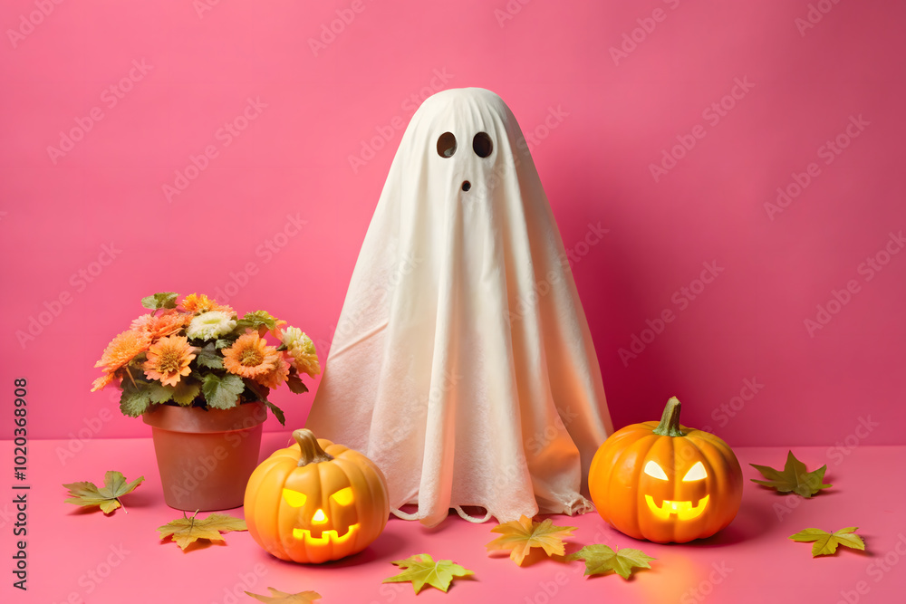 Minimal Ghost Silhouette Halloween Art with Pastel Tones Minimal Ghost Silhouette Halloween Art with Pastel Tones