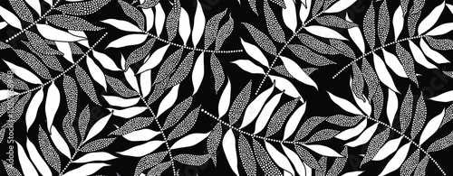 Abstract floral palm leaves seamless pattern.  with dotted flat style.