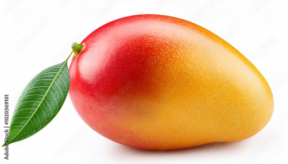Fresh Organic Mango with Leaf: Isolated on White Background with Clipping Path