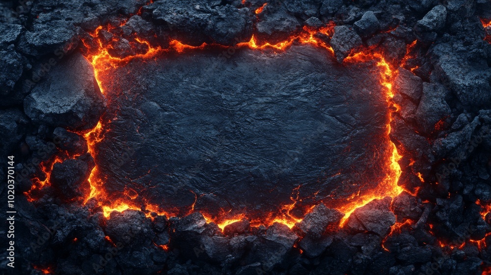 Molten Lava Frame Surrounding a Dark Volcanic Surface Molten Lava Frame Surrounding a Dark Volcanic Surface