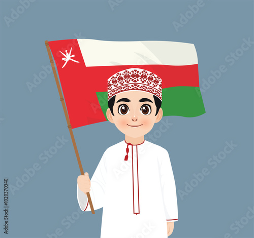 Omani character holding flag of Oman