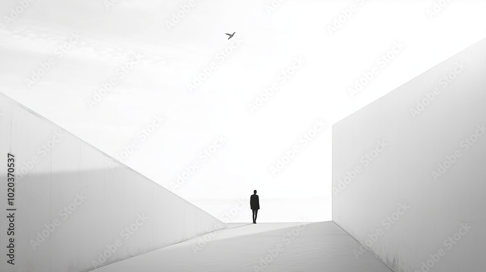 custom made wallpaper toronto digitalA solitary figure stands at the edge of a vast, minimalist landscape under a clear sky showcasing a sense of solitude and contemplation