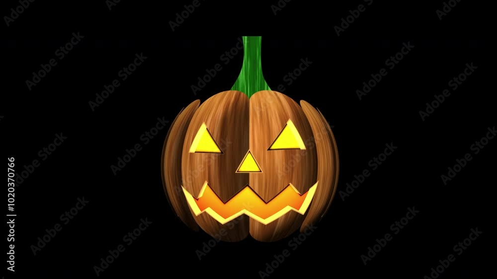 Halloween pumpkin glows and moves its mouth on a black background. Traditional Halloween symbol. Halloween horror concept. Halloween pumpkin glows and moves its mouth on a black background. Traditional Halloween symbol. Halloween horror concept.
