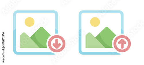 download or upload picture vector icons flat design