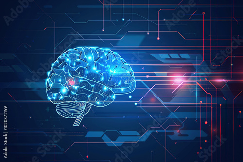 brain power or neurology, graphic of brain presenting. abstract illustration of information technology in medicine, biotechnology