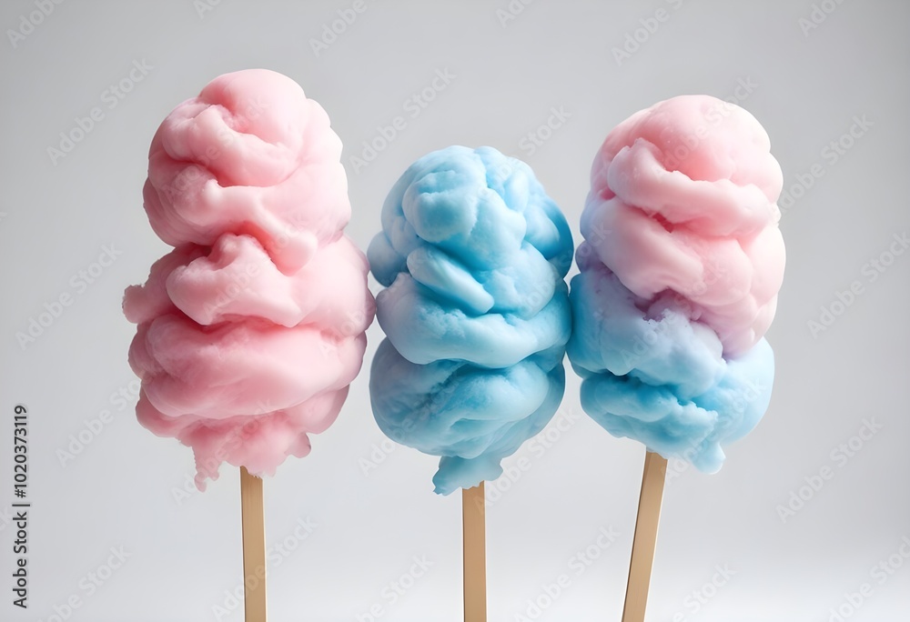 Pink and blue cotton candy on a stick against a teal background Pink and blue cotton candy on a stick against a teal background