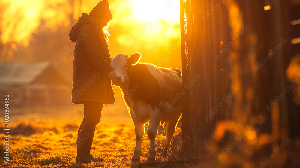 Obraz premium Rural Woman Milking a Cow in a Barn 