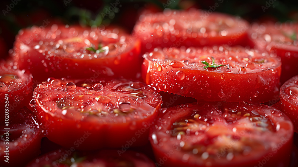 Slice fresh tomatoes for cooking vegetarian food. Slice fresh tomatoes for cooking vegetarian food.