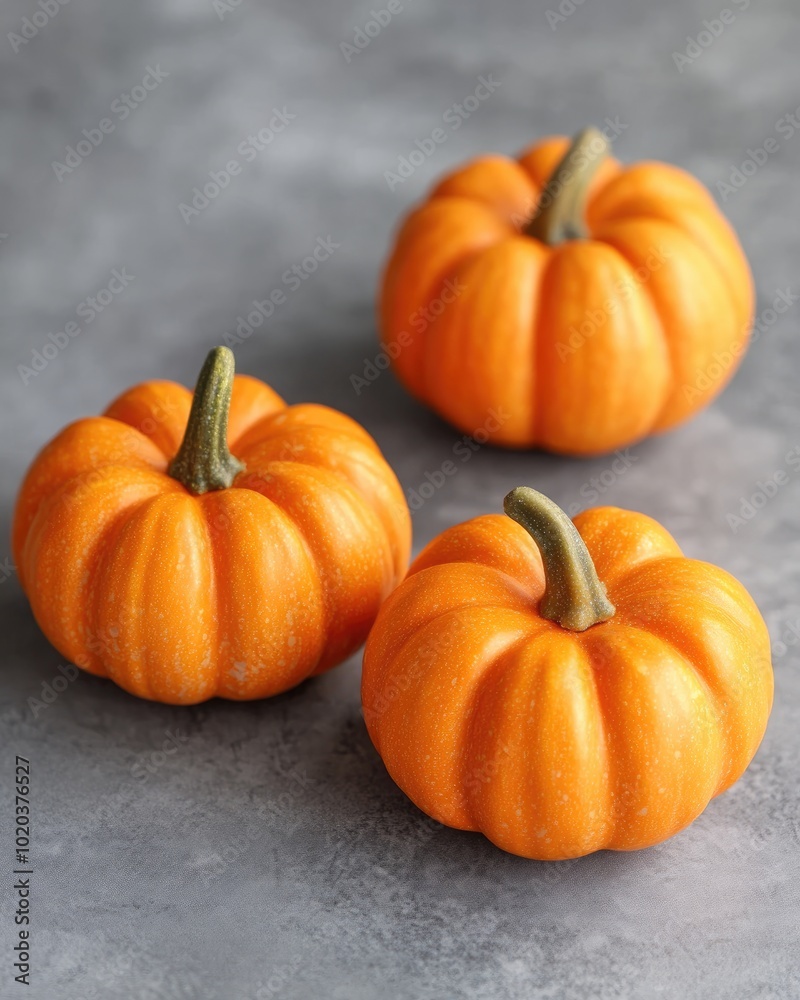 Miniature pumpkins on gray background for seasonal photography Miniature pumpkins on gray background for seasonal photography