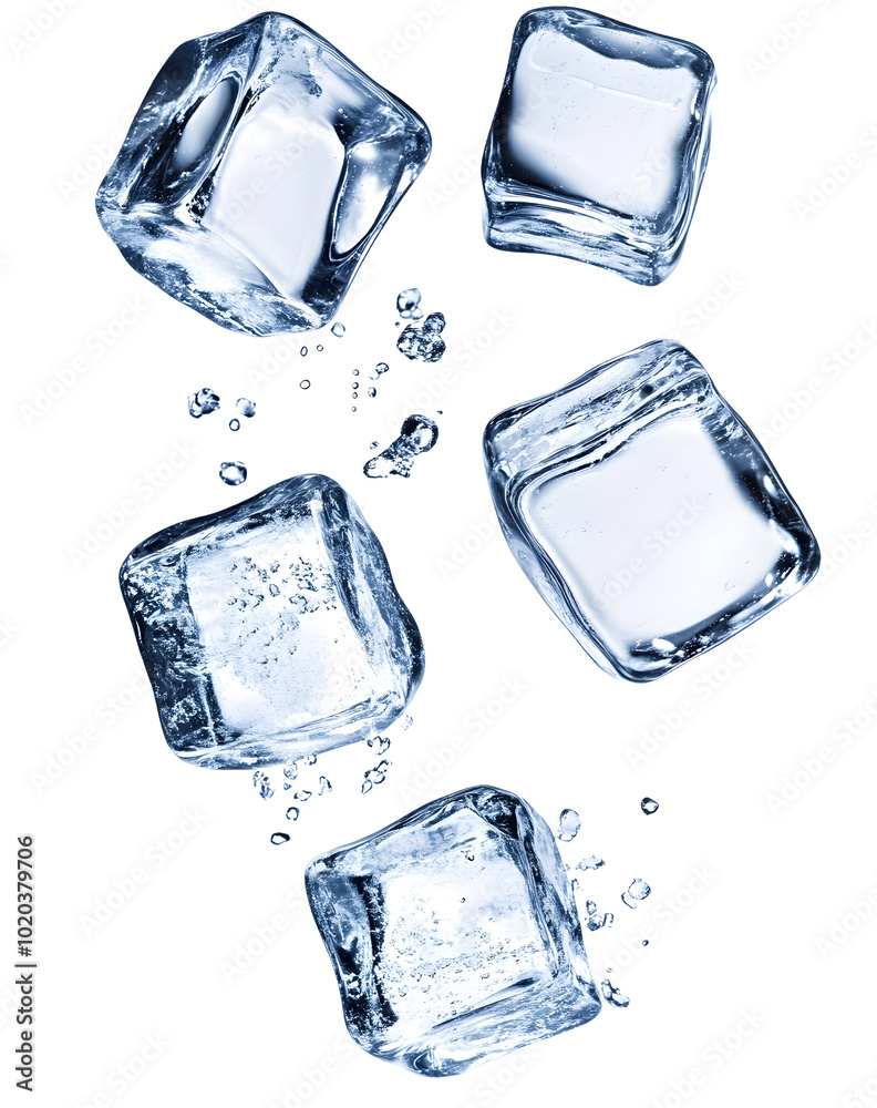 Falling Ice Cubes with Water Drops Refreshing Drink Concept Falling Ice Cubes with Water Drops Refreshing Drink Concept
