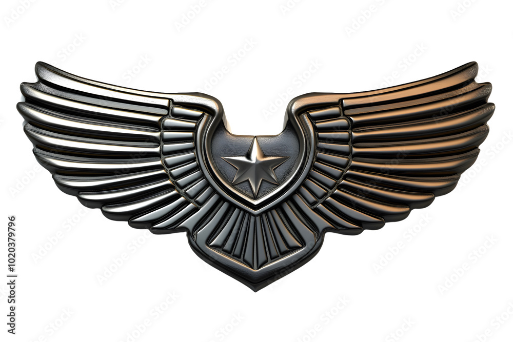 Obraz premium Silver Wings with Star Emblem Symbol of Freedom Power and Achievement