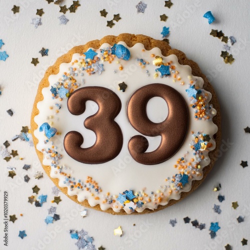 Decorated cookie, number 39, image for birthday or anniversary celebration