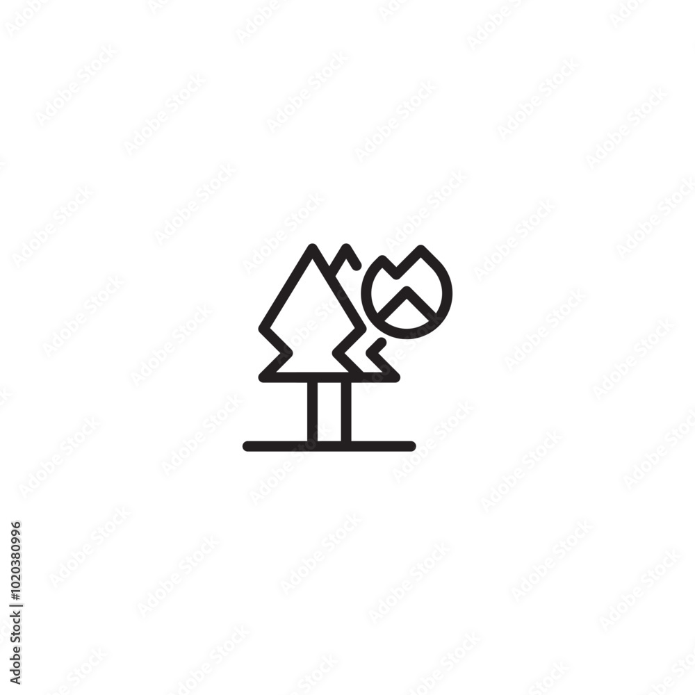 Forest fire icon. Wildfire symbol. Burning trees graphic. Forest fire in the trees. Minimalist burning tree icon.