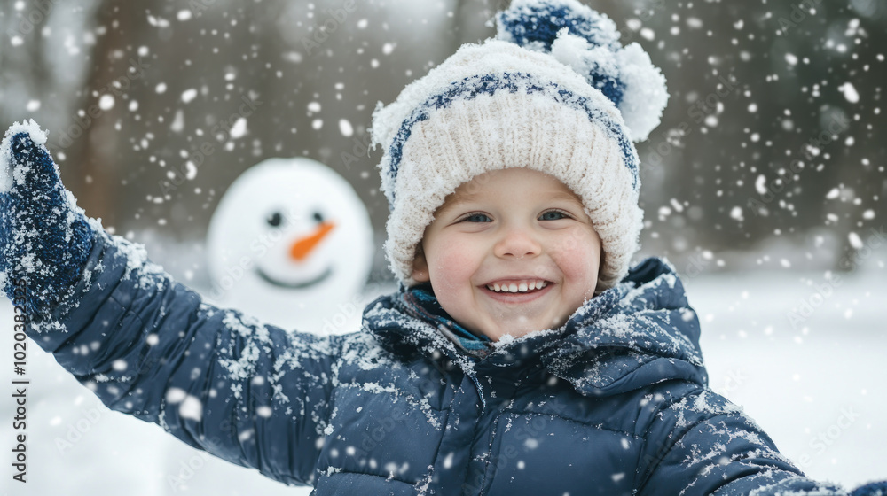 Australian little boy with arms outstretched playing snow outside Australian little boy with arms outstretched playing snow outside