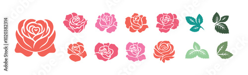 roses set vector flat design 