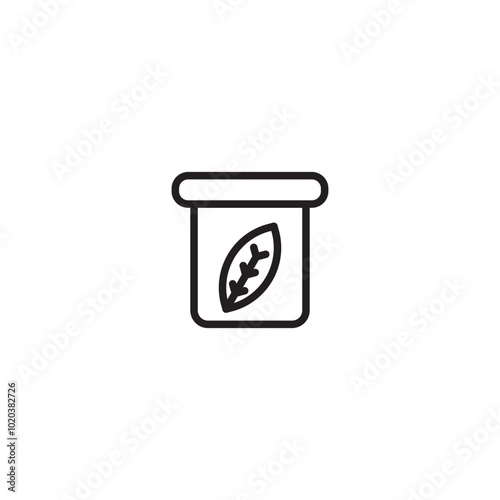Leaf in a container. Herbal product. A line drawing of a container with a leaf inside, suggesting an herbal product or natural remedy. Editable icon.