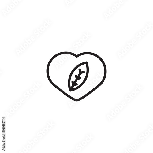 Heart with a leaf. Love for nature on icon. A line drawing of a heart with a leaf inside, symbolizing love for nature and environmental care. Editable icon.