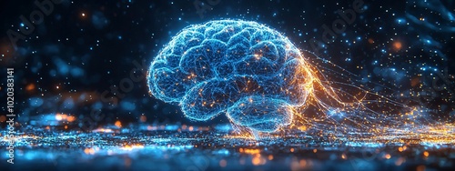 Futuristic 3D rendering of a human brain, ideal for Mental Health Day promotions, healthcare awareness, or innovative technology visuals.