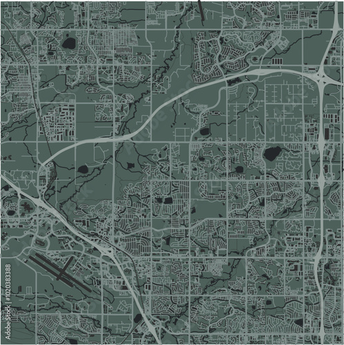 Map of Broomfield in Colorado in a smooth dark style. Contains layered vector with roads water, parks, etc.