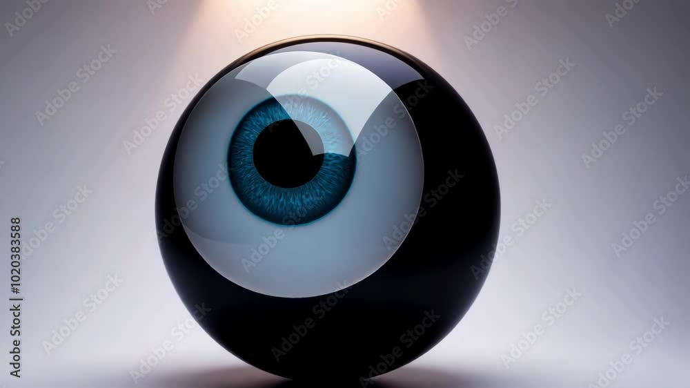 A surreal, artistic representation of an eye encased in a spherical form, showcasing vibrant colors and striking contrasts A surreal, artistic representation of an eye encased in a spherical form, showcasing vibrant colors and striking contrasts