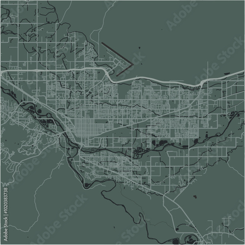Map of Grand Junction in Colorado in a smooth dark style. Contains layered vector with roads water, parks, etc.