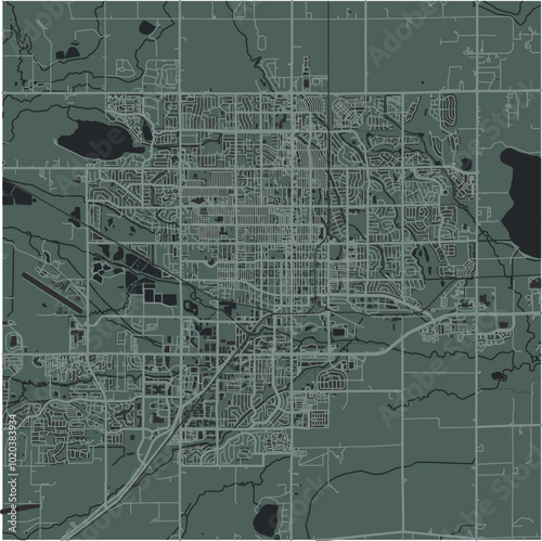 Map of Longmont in Colorado in a smooth dark style. Contains layered vector with roads water, parks, etc.