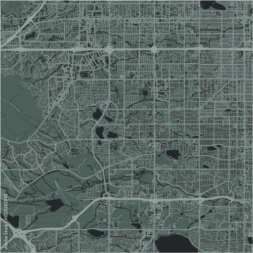 Map of Lakewood in Colorado in a smooth dark style. Contains layered vector with roads water, parks, etc.