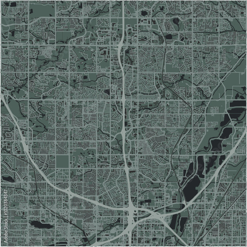 Map of Thornton in Colorado in a smooth dark style. Contains layered vector with roads water, parks, etc.