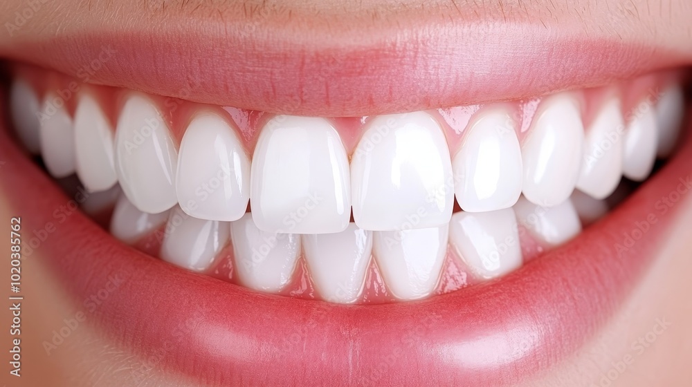 Fototapeta premium Close-Up of a Perfect Smile, Revealing Healthy, White Teeth and Pink Gums in Stunning Detail.