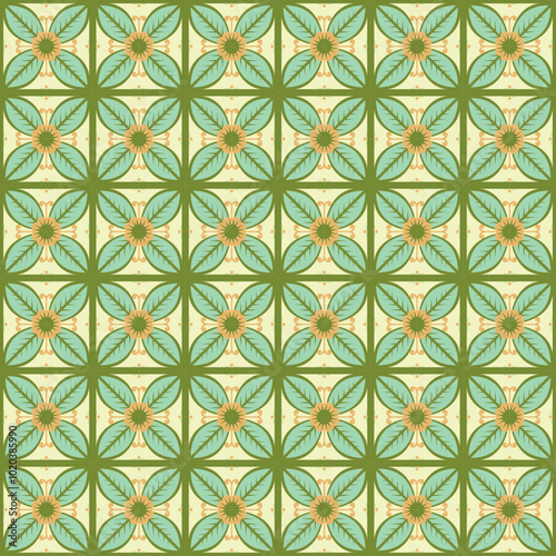 Flower and Leaf Talavera Pattern. Tile Leaf Vector