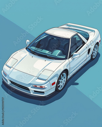 illustration to feature a visually tuned and customized car in an isometric projection and generate a simple flat icon of a car with lack of detalization and visual details,  photo