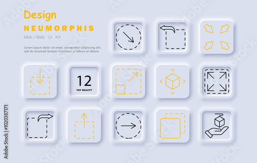 Design set icon. Resize, rotate, arrow, box, expand, drag, drop, move, adjust, scaling, interface, creativity.