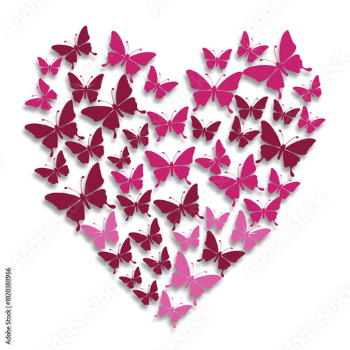 Vector illustration of a heart made from pink butterflies, perfect for romantic and love themed designs.