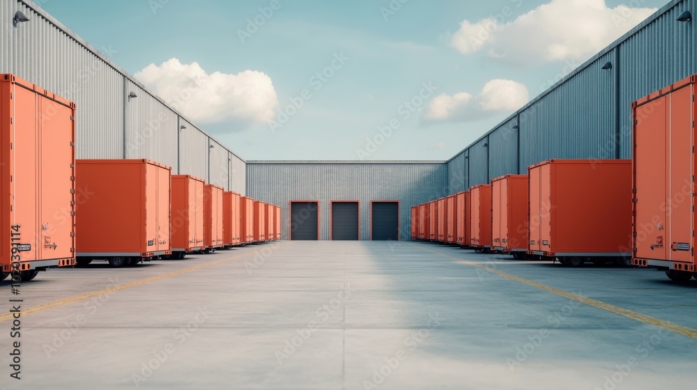 Rows of Orange Shipping Containers at a Modern Warehouse Rows of Orange Shipping Containers at a Modern Warehouse
