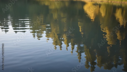 Calm lake with light reflections , creating a dynamic and abstract pattern