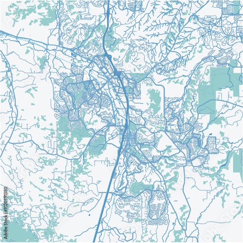 Map of Castle Rock in Colorado in a professional blue style. Contains layered vector with roads water, parks, etc.