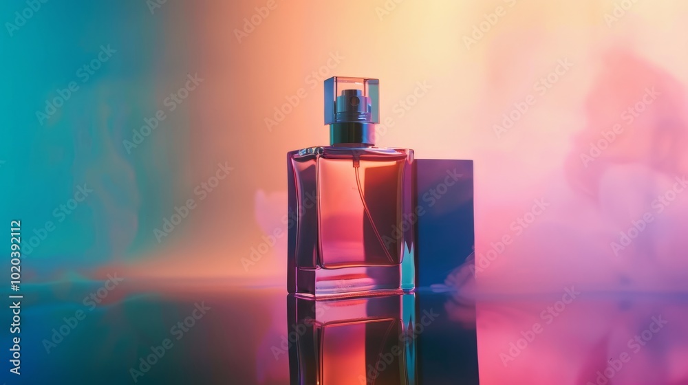 A sleek perfume bottle stands elegantly against a dreamy pastel backdrop, exuding luxury and sophistication. A sleek perfume bottle stands elegantly against a dreamy pastel backdrop, exuding luxury and sophistication.