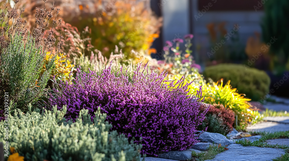 Obraz premium Autumn Planting Heathers in the Garden.