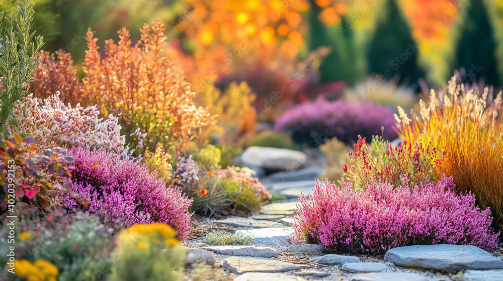 Obraz premium Autumn Planting Heathers in the Garden.