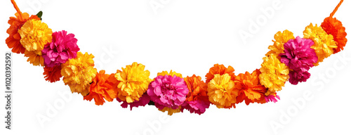 Orange and red marigold flowers isolated on transparent background. Chinese mid autumn festival or toran Indian traditional Diwali decoration. Symbol of mexican holiday Day of dead png 