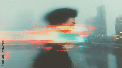 person in the city glitch art album cover design