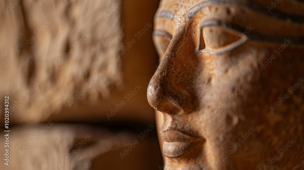 Fototapeta premium A close-up of an ancient stone bust reveals finely carved human features, silent yet expressive, encapsulating timeless artistry.