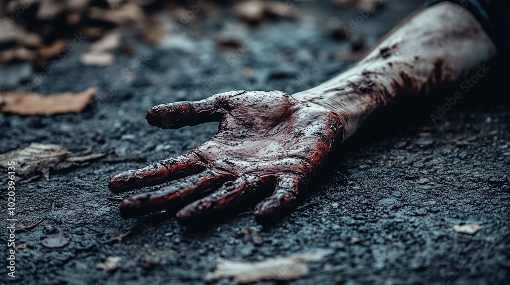 Scary Zombie Hand Emerging from the Ground for Halloween Decorations, Creating a Chilling Atmosphere with Realistic Details and Eerie Shadows Scary Zombie Hand Emerging from the Ground for Halloween Decorations, Creating a Chilling Atmosphere with Realistic Details and Eerie Shadows