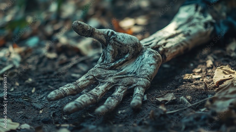Scary Zombie Hand Emerging from the Ground for Halloween Decorations, Creating a Chilling Atmosphere with Realistic Details and Eerie Shadows Scary Zombie Hand Emerging from the Ground for Halloween Decorations, Creating a Chilling Atmosphere with Realistic Details and Eerie Shadows