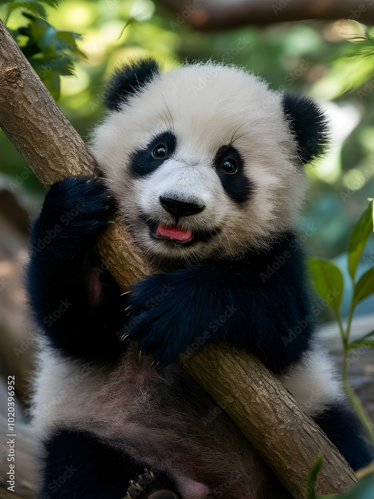 Cute baby panda holding a branch Cute baby panda holding a branch