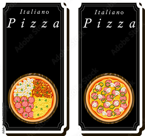 Illustration on theme big hot tasty pizza to pizzeria menu